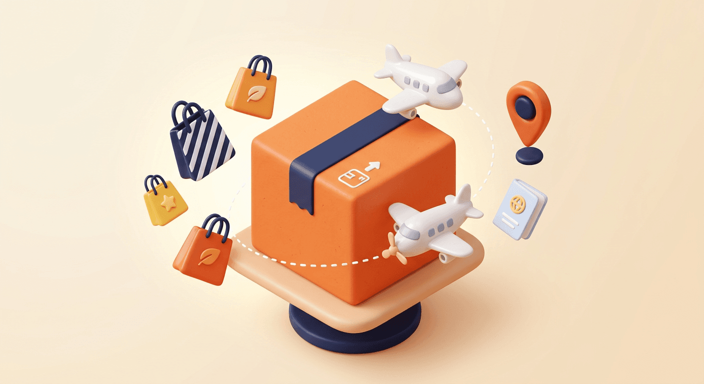Ilustrasi 3D paket JASTIPKU dikirim dengan pesawat ke seluruh dunia